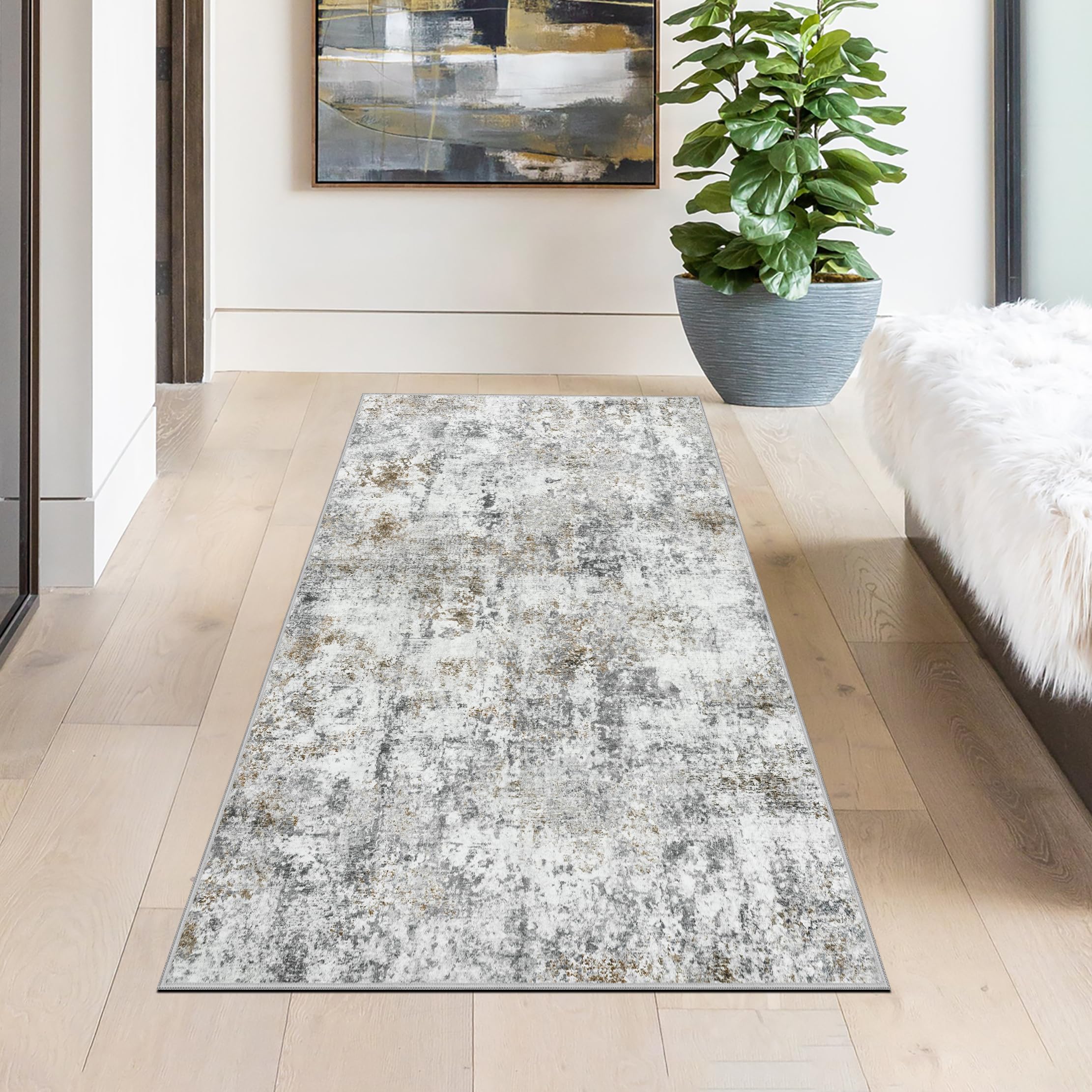 Capslpad Beige Braun Abstrakter Teppich für Flur 80x150cm Waschbar Küchenläufer Teppiche rutschfest Modern Minimalistisch Kurzflor Kunstwolle Teppich für Wohnzimmer Schlafzimmer