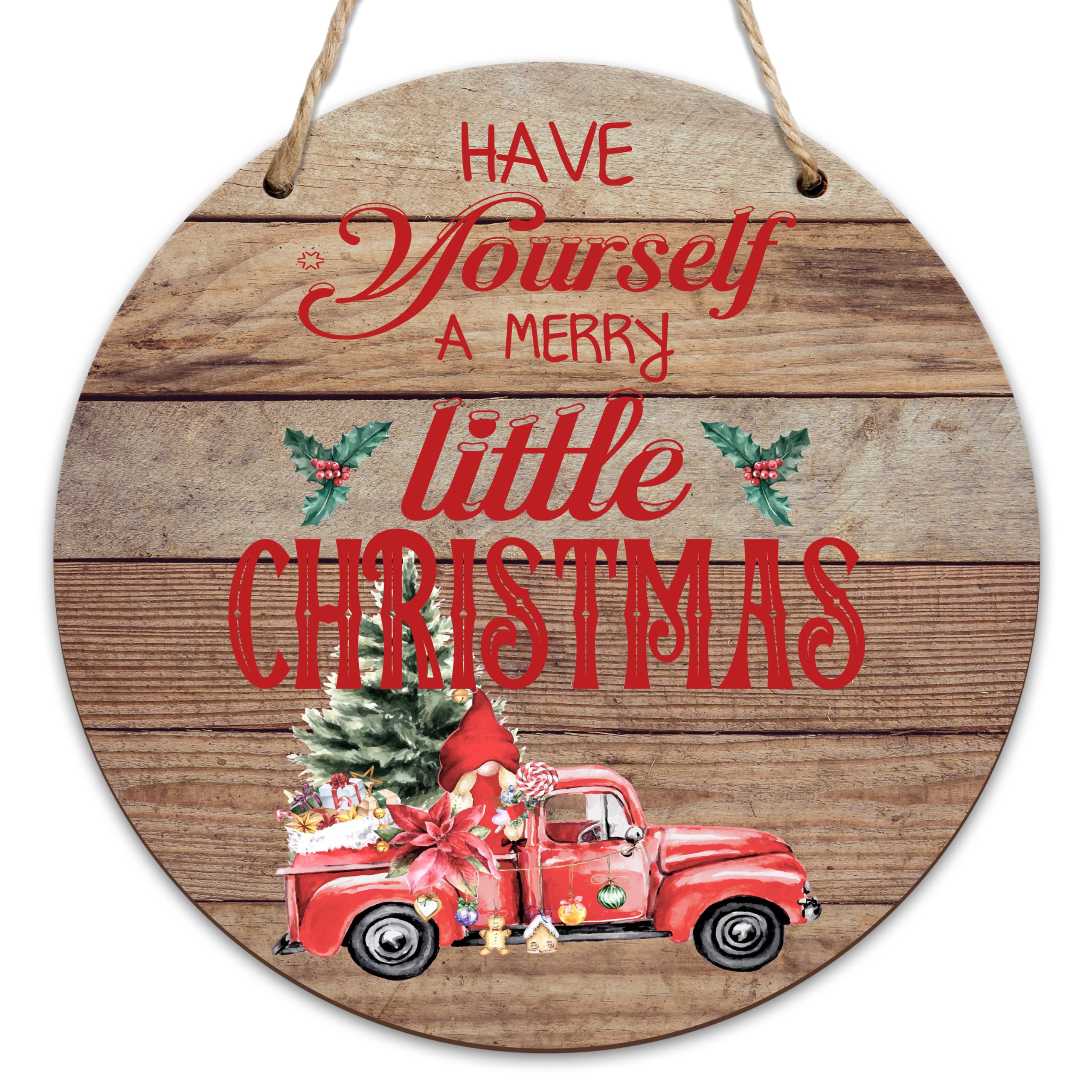 Wooden Welcome Sign For Front Door, Merry Little Christmas Decor Sign, Outdoor Hanging Signs, Farmhouse Front Porch Decor - 12