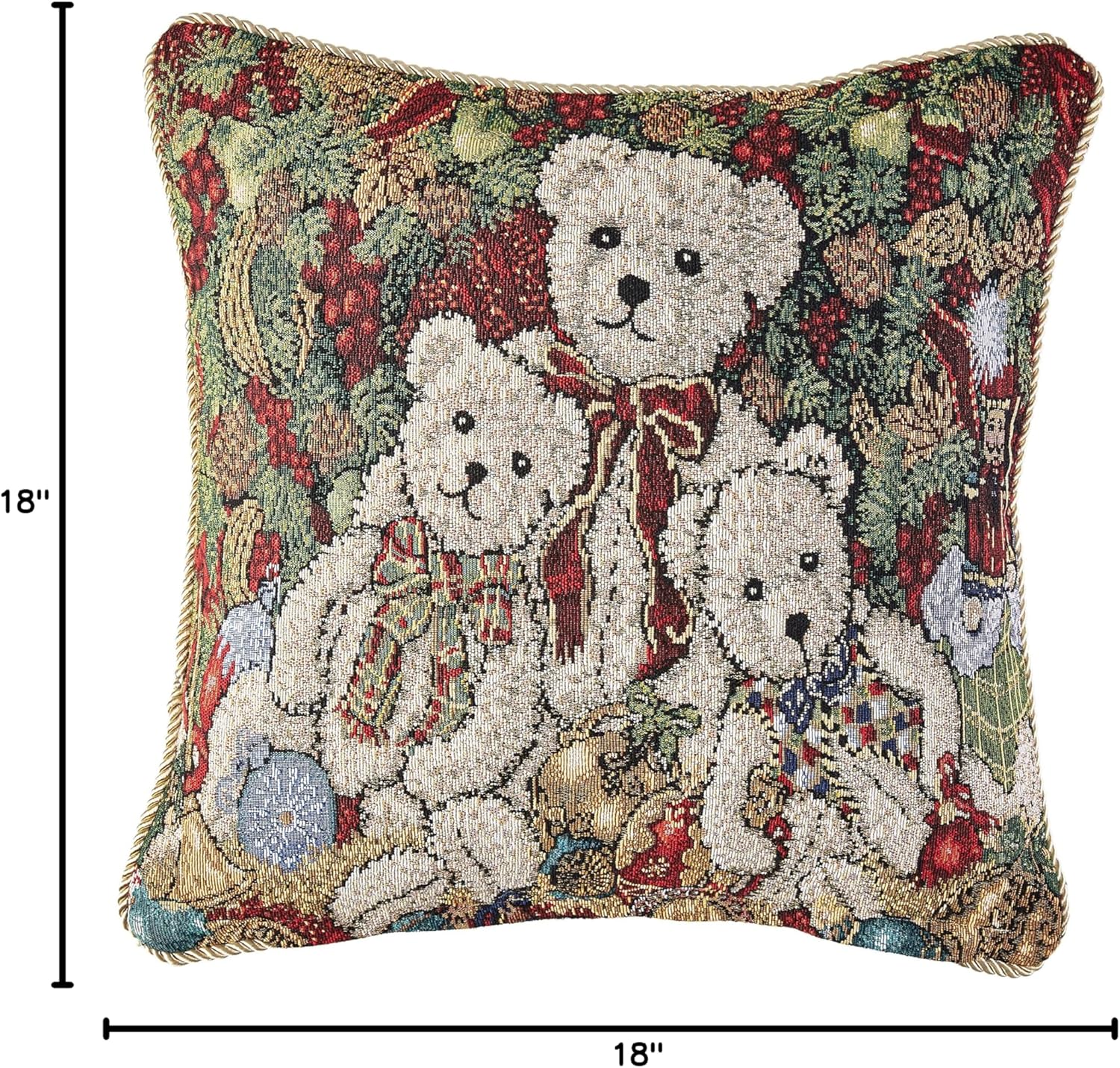 Violet Linen Decorative Christmas Teddy Bears Design Tapestry, 18" X 18" Throw Pillow