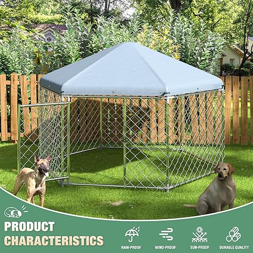 Miniatura 5 de Perrera grande para perros en el exterior, perrera con techo, jaula grande para perros con valla de acero con cerradura segura para jardínpatio (7 x