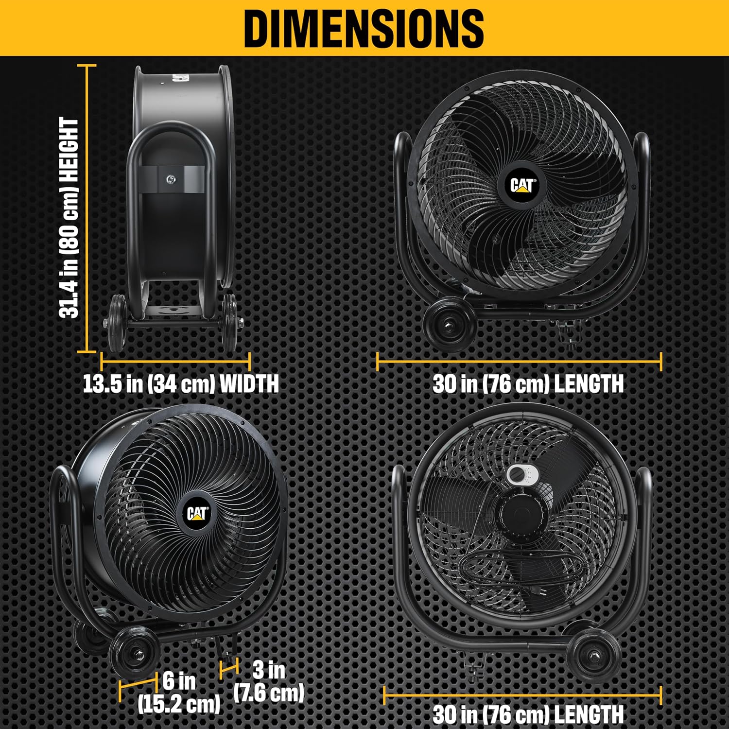 CAT fans - 24”-Blade High-Velocity Industrial Drum Fan Industrial Grade (Black, 3-in-1): 6,500 CFM, 3-Speed, 360 Degree Adjustable Tilt, Dual Ball Bearing Motor with Die-Cast Cover (HVD-24AC-BLK)
