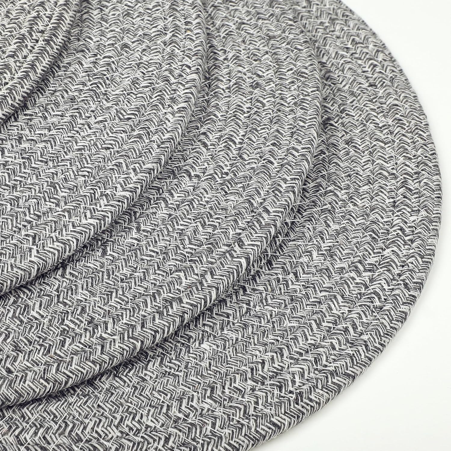 fanquare Round Woven Placemats Set of 4 Cotton Rope Placemats with Holder 13" Grey Thick Braided Table Mats Heat Resistant Non-Slip Place Mats for Kitchen Dining Room