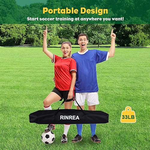 Miniatura 5 de Portería de fútbol portátil, base de metal plegable, equipo de entrenamiento de fútbol de configuración rápida con 1 bolsa de transporte, 1 escalera