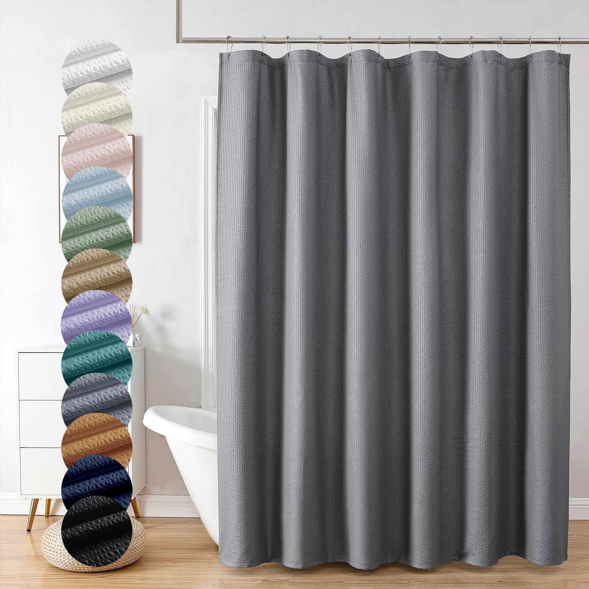 OVZME Berry Grey Waffle Shower Curtain, 3D Embossed Textured Grey Fabric Shower Curtain for Bathroom, Water Resistant Washable Hotel Spa Luxury Decorative Bath Curtains, 72x72 Inches
