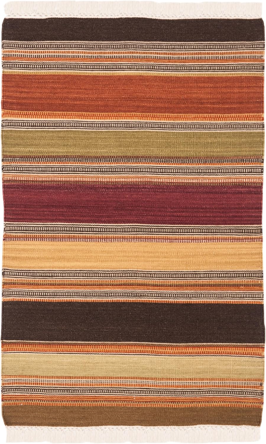 SAFAVIEH Striped Kilim Collection 9' x 12' Gold STK315A Handmade Flatweave Wool Area Rug