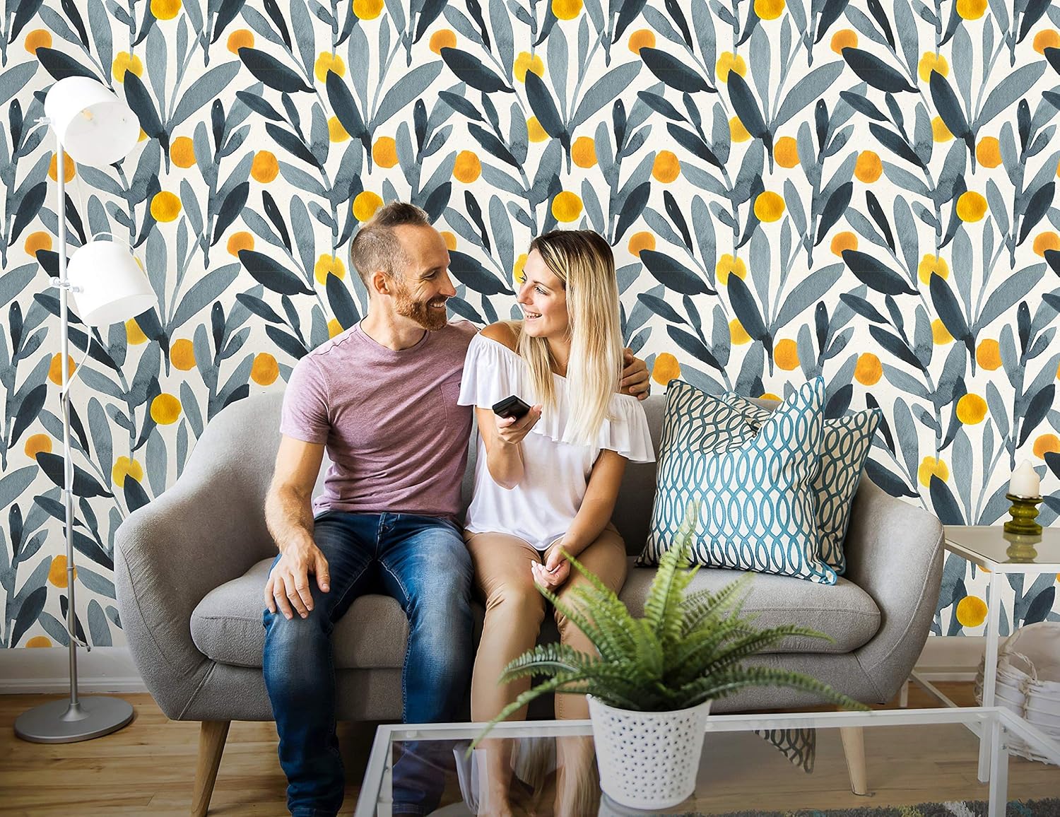 Removable Watercolor Wallpaper | Peel and Stick Leaves Mural | Self Adhesive Floral Wallpaper (24" W x 96" H Inches)