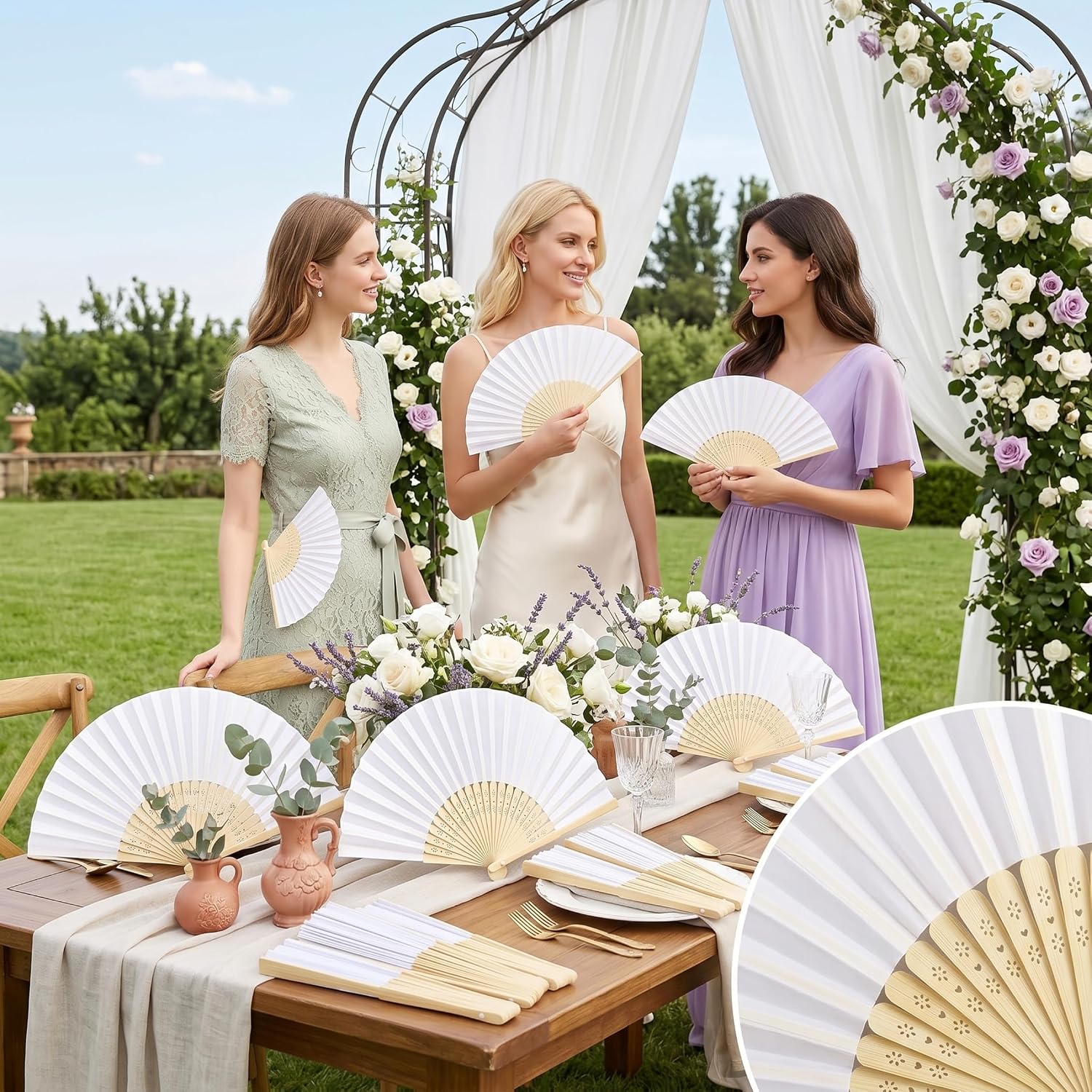 Fans Bulk Foldable Fan 20 Pack Handheld Fan Foldable Elegant Wedding Fans for Guests Handheld Silk-Like with Bamboo Handles & Storage Bag for Wedding/Party/DIY Craft..