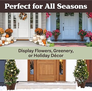 Pure Garden Flower Pots Outdoor Planter, Brown, 16x18-Inch, 2-Pack | Decorative Urn Planters - Plastic Plant Pots for Indoor, Outdoor Deck, Backyard, Patio, or Front Porch Decor