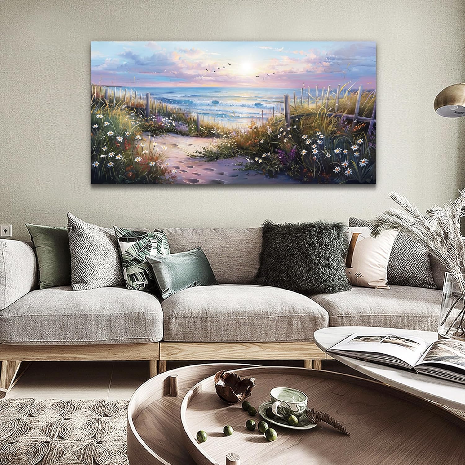 hyidecorart Large Wall Decor For Living Room Canvas Wall Art For Office Bedroom Decorations Blue Ocean Wave Wall Painting Black and White Beach Pictures Artwork Modern Mural Home Decor