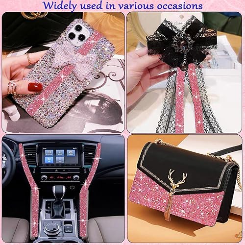 Miniatura 5 de Cinta autoadhesiva de diamantes de imitación de resina rosa, 4 yardas, cinta de diamantes de imitación para bodas, cumpleaños, Navidad, fiestas,