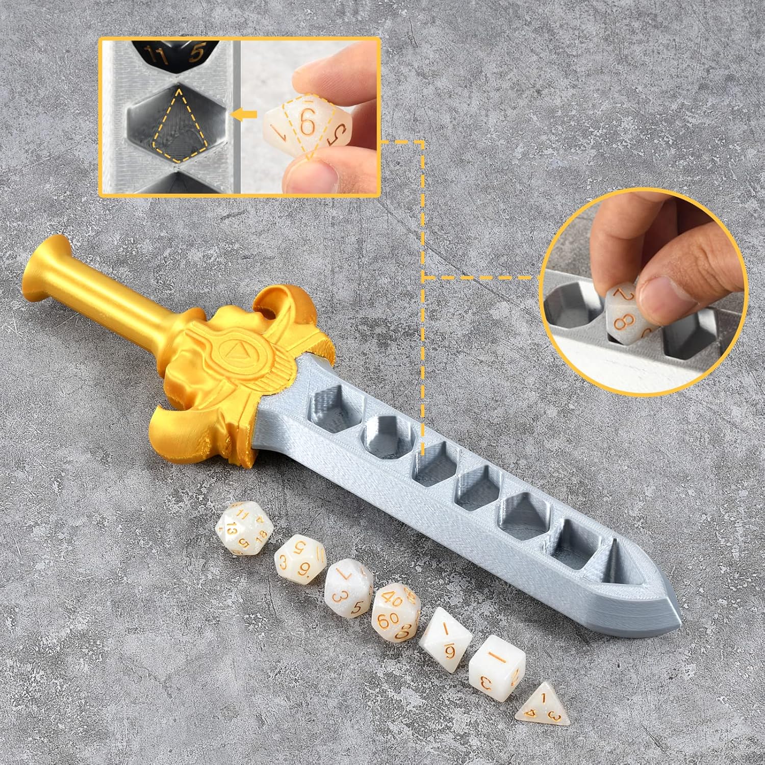 FLASHOWL Dice Dagger with 7PCS D20 Dice Dungeons and Dragons Dice Set DND Dice Holder Polyhedral