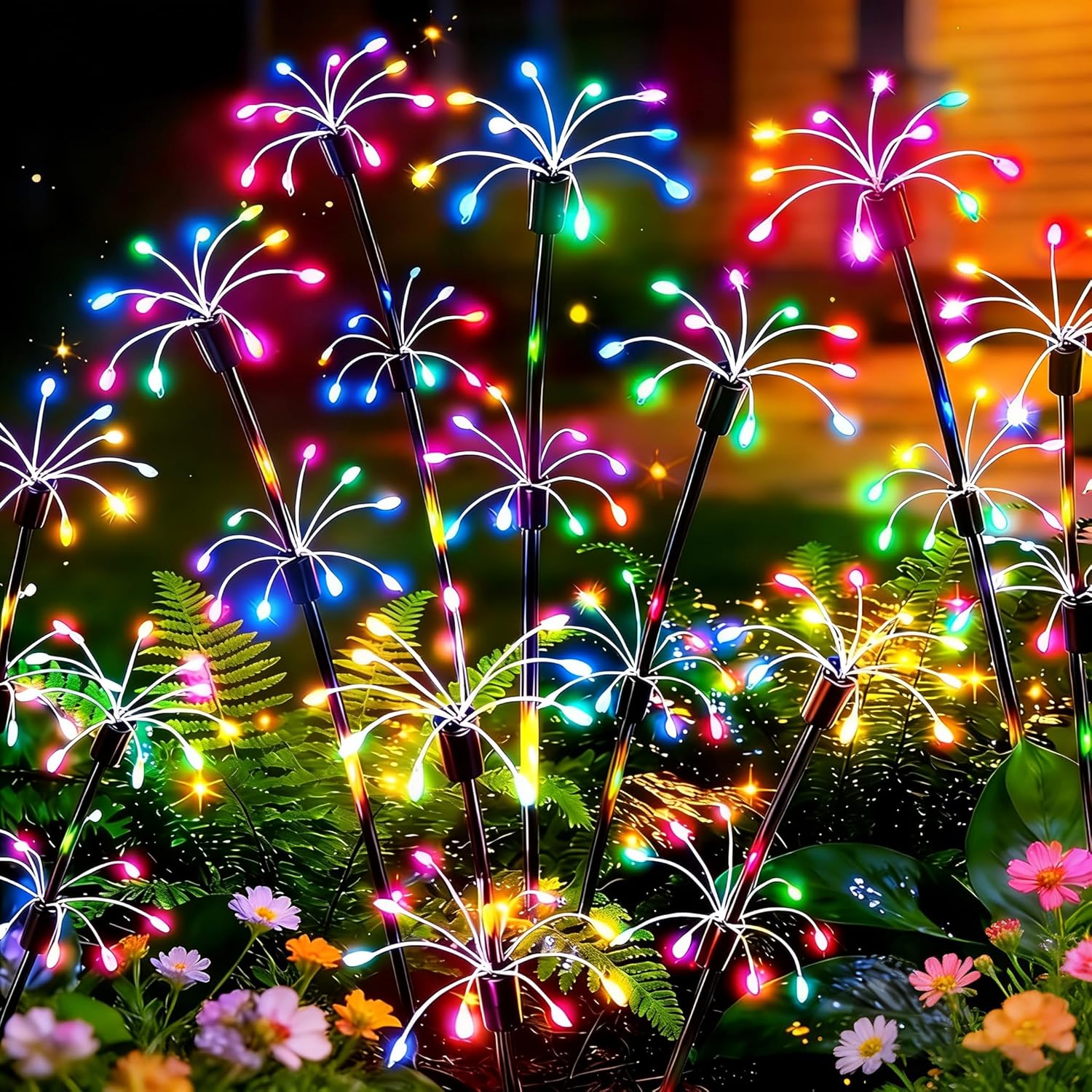 Solar Garden Lights Outdoor, 4 Pack 2-Layer Swaying Firework Lights, Waterproof Starburst Fairy Light Garden Decor for Yard Patio Pathway Lawn, Gardening Gifts for Women Mom Grandma Mother's Day