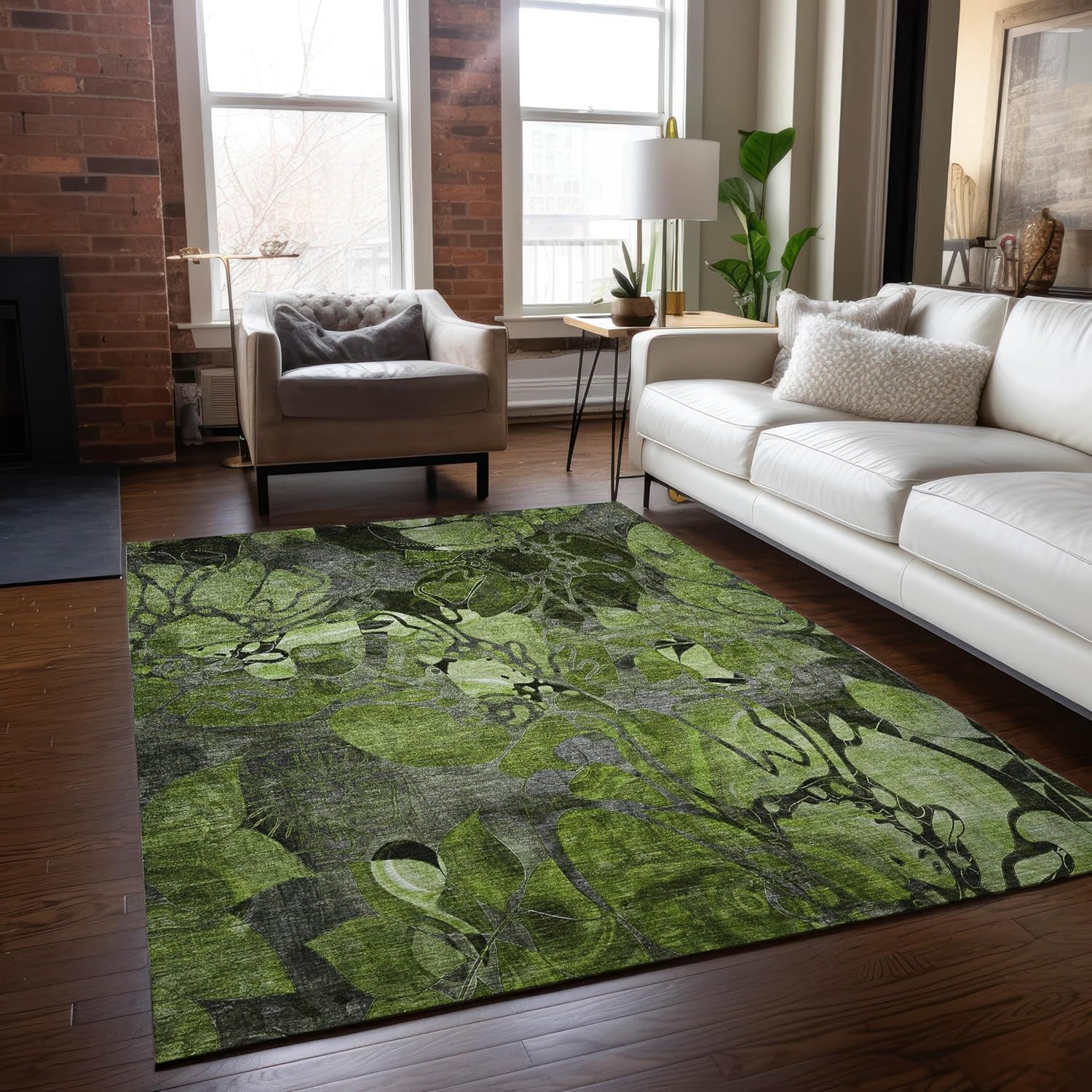 Addison Rugs Chantille ACN558 Green 9' x 12 Indoor Outdoor Area Rug, Stain Resistant, Machine Washable, Non Shedding, Bedroom, Living Room, Dining Room, Kitchen Rug