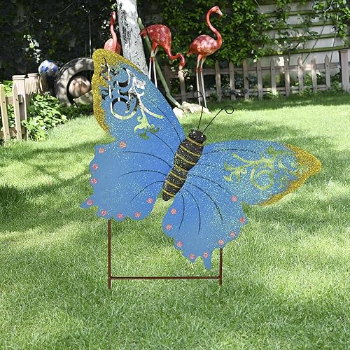 Miniatura 2 de Aecipl Decoración de jardín de metal con estacas de mariposa para patio, decoración de césped para interiores y exteriores, estaca para plantas,