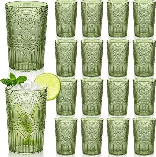 24 Pcs 16 oz Vintage Plastic Drinking Water Glasses Bulk, Green