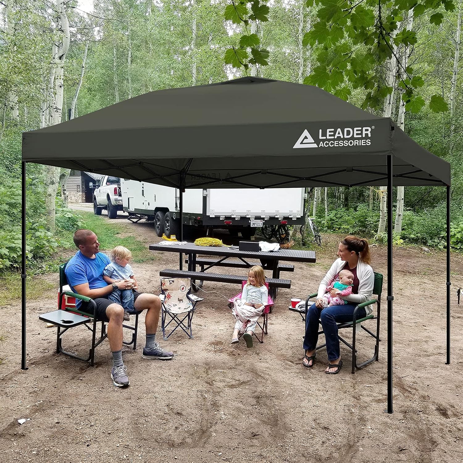 Leader Accessories Pop-Up Canopy Tent 10'x10' Canopy Instant Canopy Straight Leg Shelter with Wheeled Carry Bag, Grey