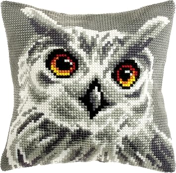 Orchidea - Cushion Cross Stitch Kit - White Owl - Printed Canvas - 4.5 Count - for Adults - 9532