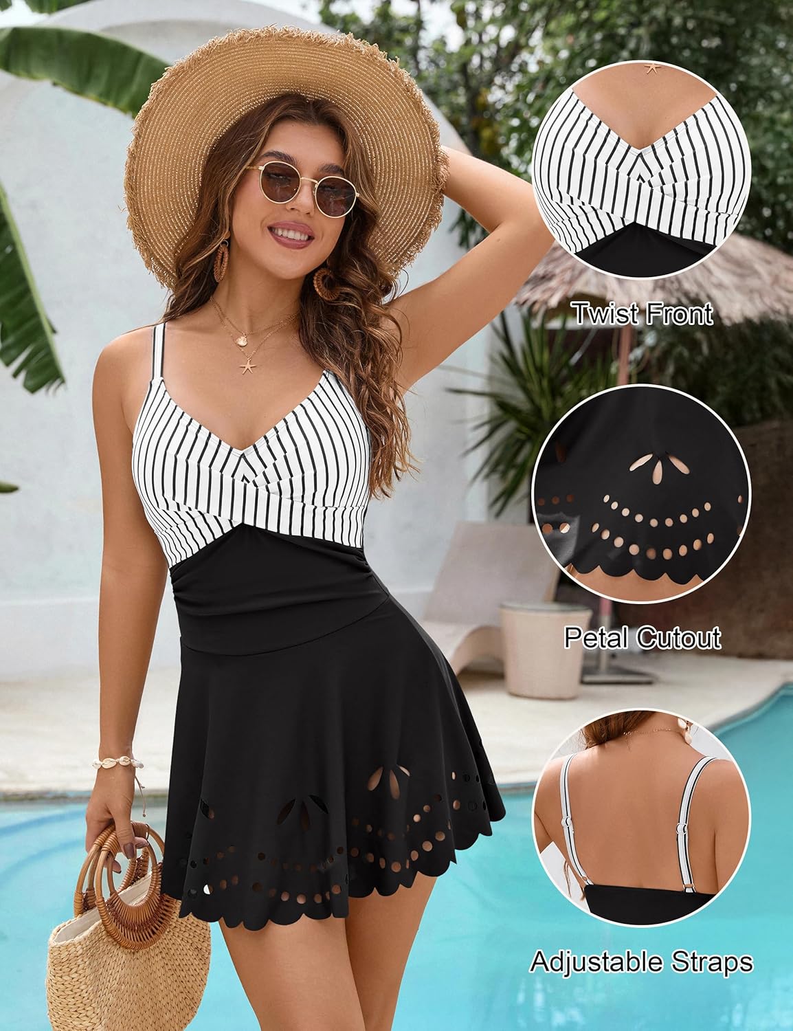 Blooming Jelly Womens One Piece Swimsuit Tummy Control with Cutout Skirt Bathing Suit Modest Twist Front Swim Dress - Image 4