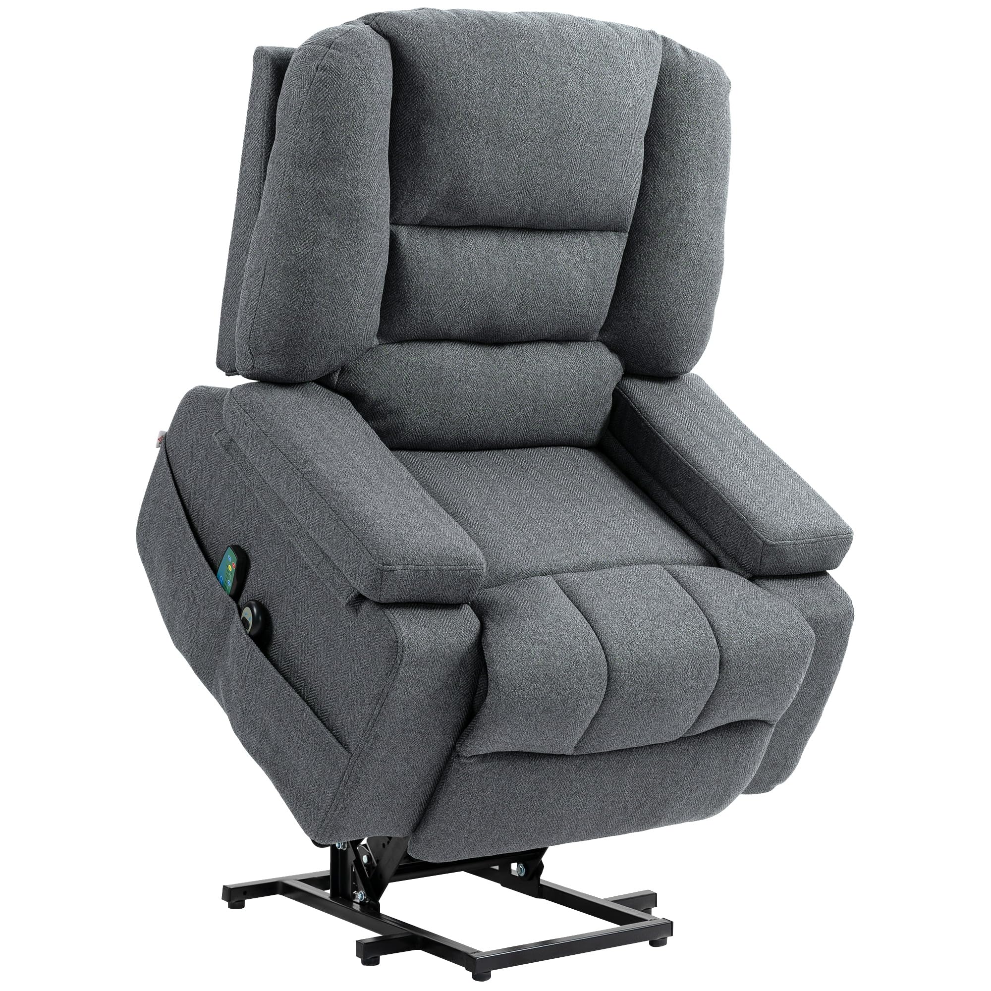 HOMCOM Poltrona Elettrica Alzapersona Reclinabile con 8 Punti Massaggio, Poltrona Relax Elettrica con Braccioli Ripiegabili, Poggiapiedi Riscaldato, Tessuto Effetto Lino, Grigio