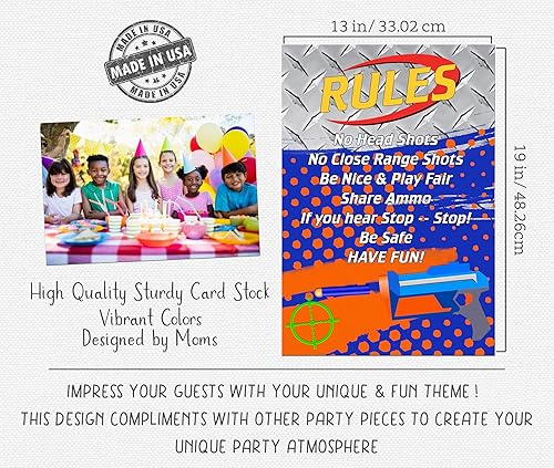 Miniatura 3 de Cartel de bienvenida con temática de etiqueta de dardo azul con reglas para seguridad y diversión en el juego, 19 x 13 pulgadas