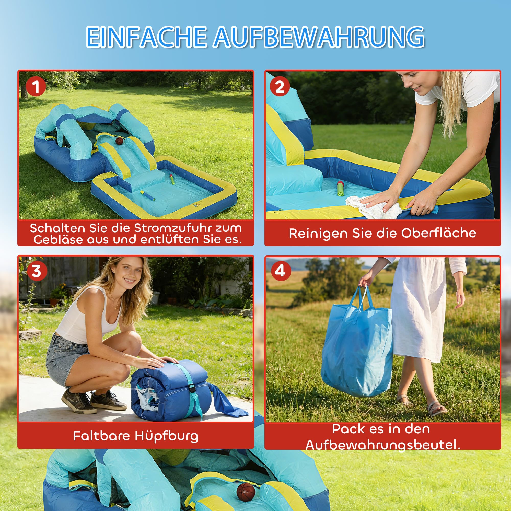 AIYAPLAY Hüpfburg mit Gebläse Aufblasbar Spielcenter mit Rutsche Trampolin Planschbecken/Bällebad Basketballkorb Wasserpistole Bouncy Castle für 3-8 Jahre Kinder für Indoor & Outdoor 364x173x182 cm