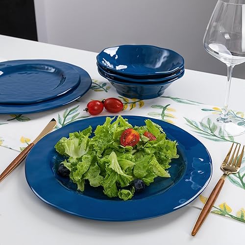 Miniatura 5 de LEHAHA Juego de vajilla azul de 18 piezas, platos de melamina para comedor en interiores y exteriores, sin BPA, reutilizable, ligero, apto para