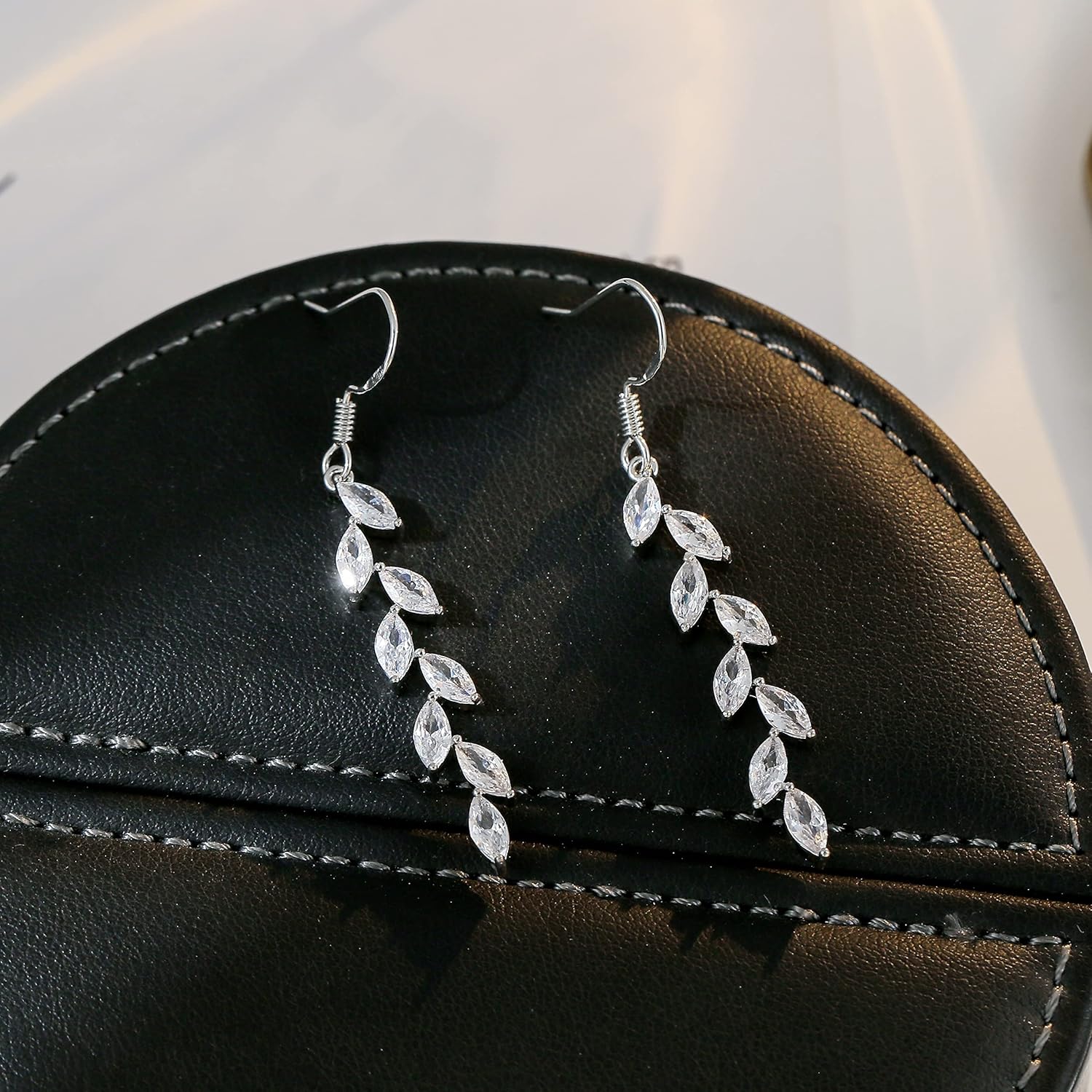 925 Silver Dangle Earrings for Women Olive Leaves Crystal Dangle Earrings for Wedding Sparkly Prom Dangle Earrings for Party - Image 3