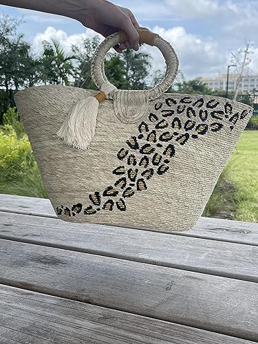 Miniatura 3 de Adeaona Bag - Cartera de paja con diseño de animal print - bolso de mano animal Print pintado a mano