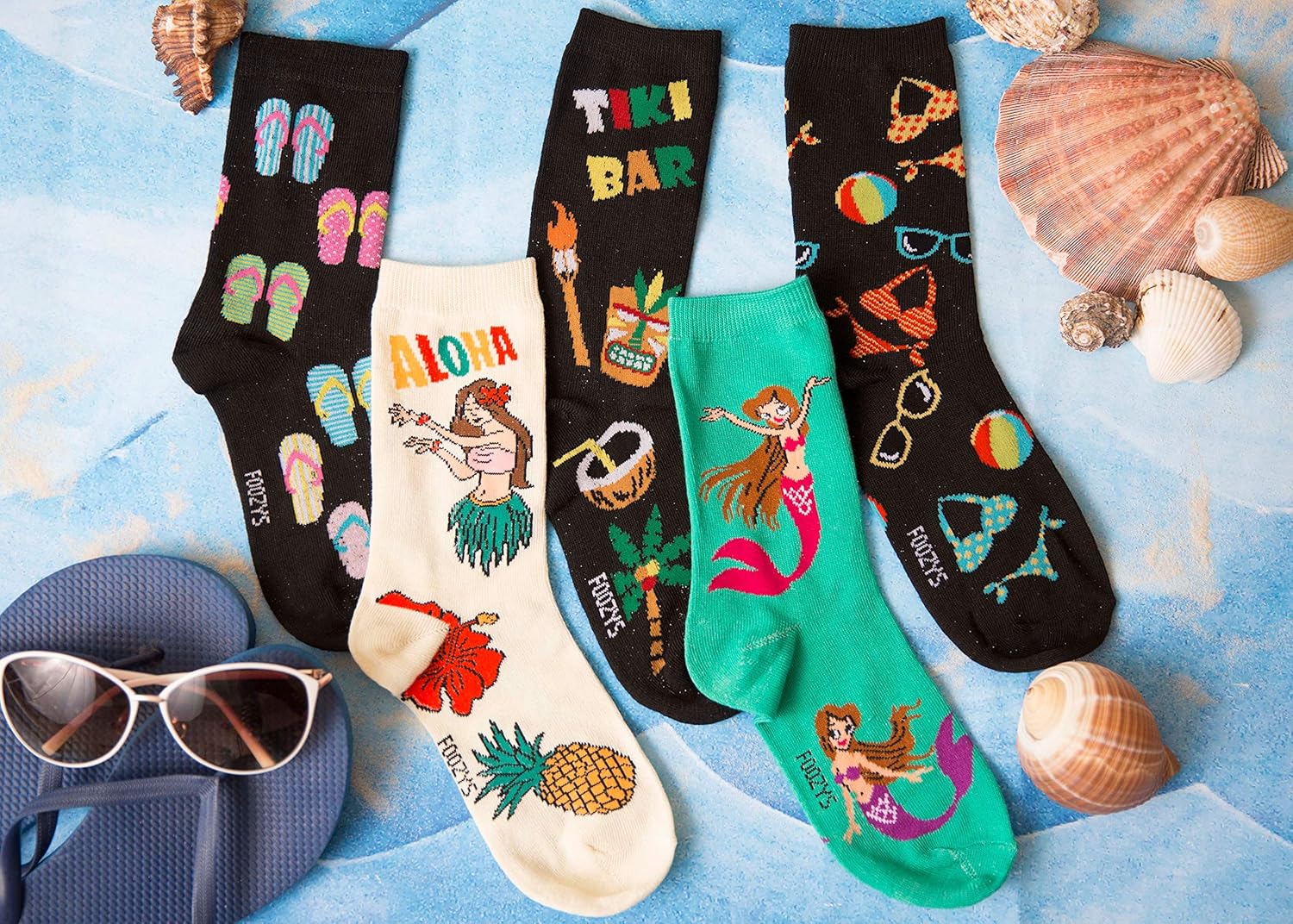 Foozys Women’s Crew Socks | Shark & Sting Rays Island Novelty Socks | 2 Pair - Image 5