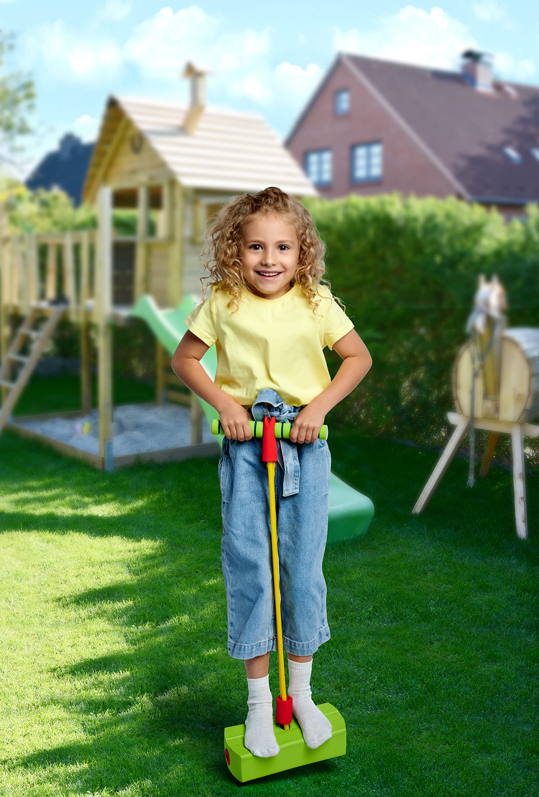 Simba 107306087 - Pogo Jumper, extra weiche Sprungplattform, Springen, Hüpfen, Stelzen, Gartenspielzeug, Outdoor, mit Quietscher, 40-90cm, ab 3 Jahren (Packung mit 2)