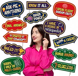 Trivia Night Photo Booth Props – 12 Funny Quiz Signs for Game Night, Bar Trivia, Pub Quizzes & Party Decorations