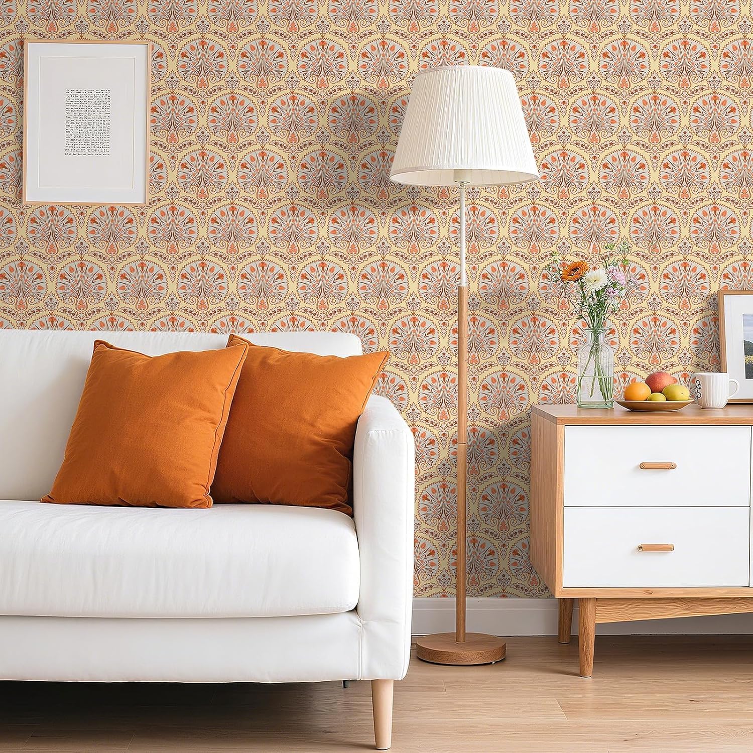 Geometric Wallpaper Peel and Stick Boho Wallpaper for Bedroom Accent Wall Geometric Contact Paper for Cabinets and Drawers Bohemia 17.5x118 Inch Renter Friendly Wallpapers Removable, Yellow