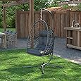 DWVO Foldable Hanging Egg Chair with Cushion, Rattan Wicker Swing Chair Without Stand, 350lbs Capacity, Indoor Outdoor Basket Seat for Balcony, Bedroom, Porch, Garden (Sky Blue)
