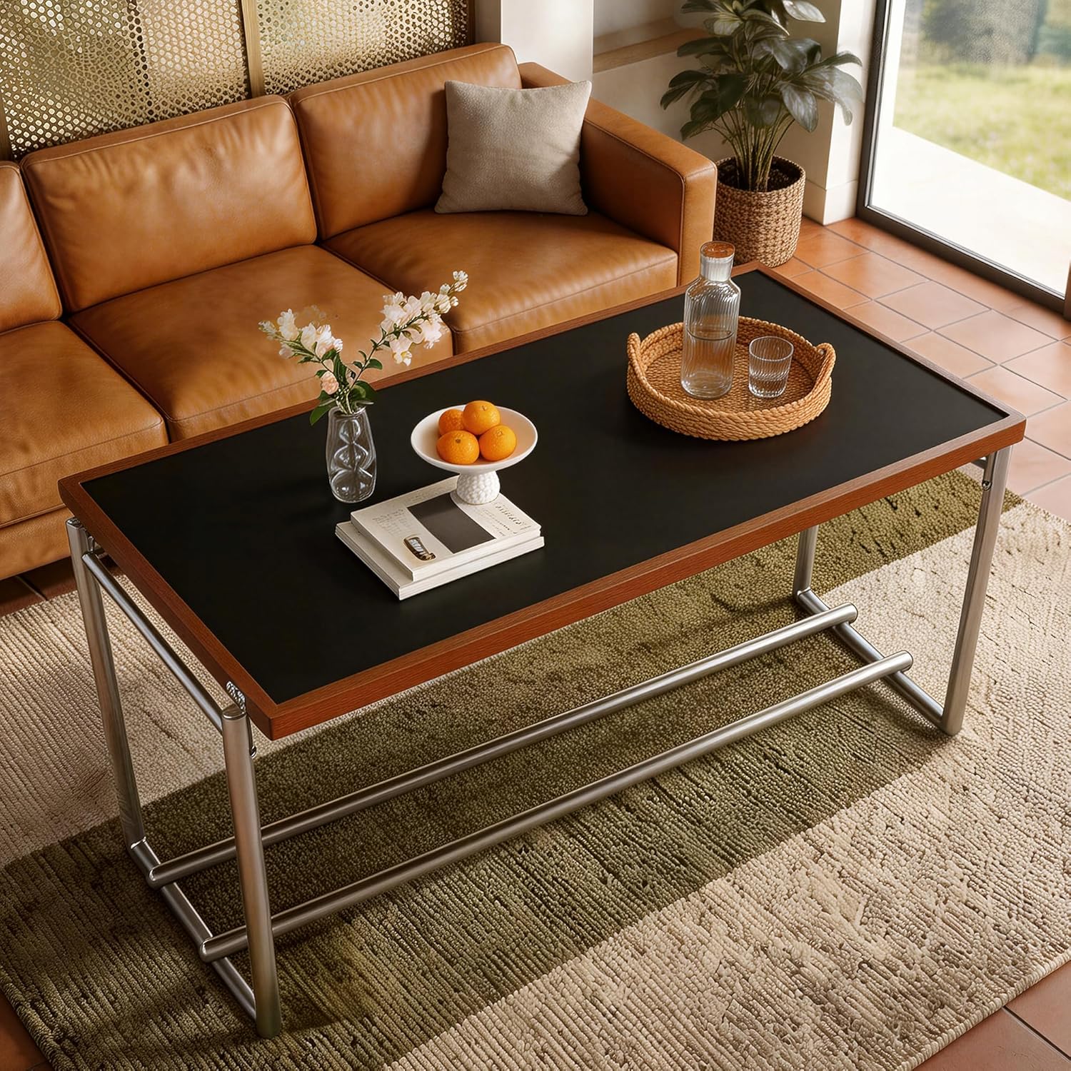 50" Lift Top Coffee Table, Convertible Adjustable Height Coffee Table Desk, Modern Minimalist Wood & Stainless Steel Center Table, Multifunctional Table for Living Room, Office & Small Spaces