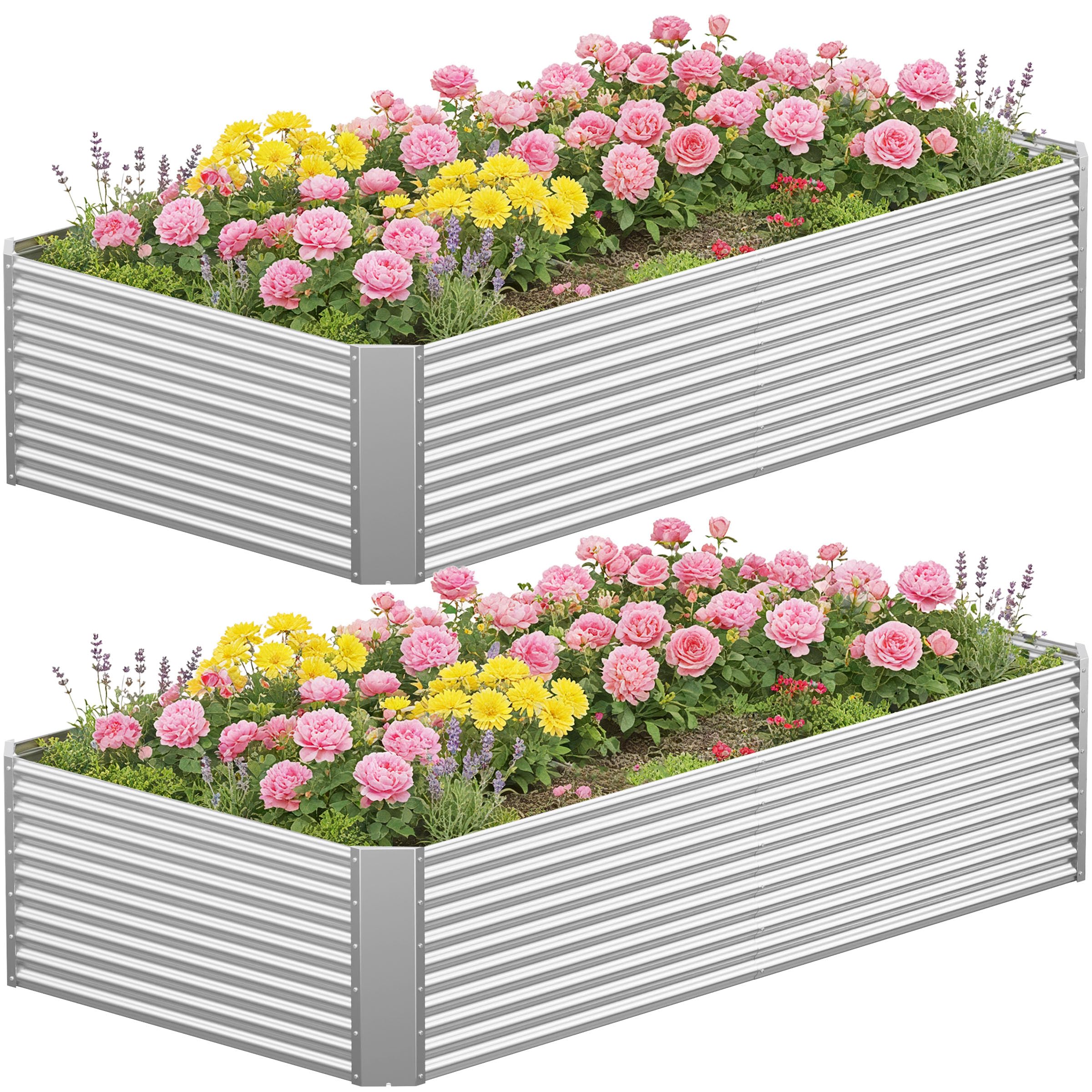 Annzoe 2 Pcs 8x4 FT Galvanized Steel Raised Garden Bed