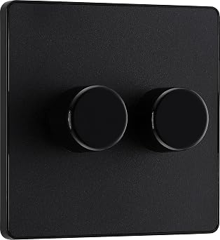 BG Electrical Intelligent Double Wall Dimmer Switch, 2 Way, Screwless Front Plate, Evolve, Matt Black, 200W, PCDMB82B