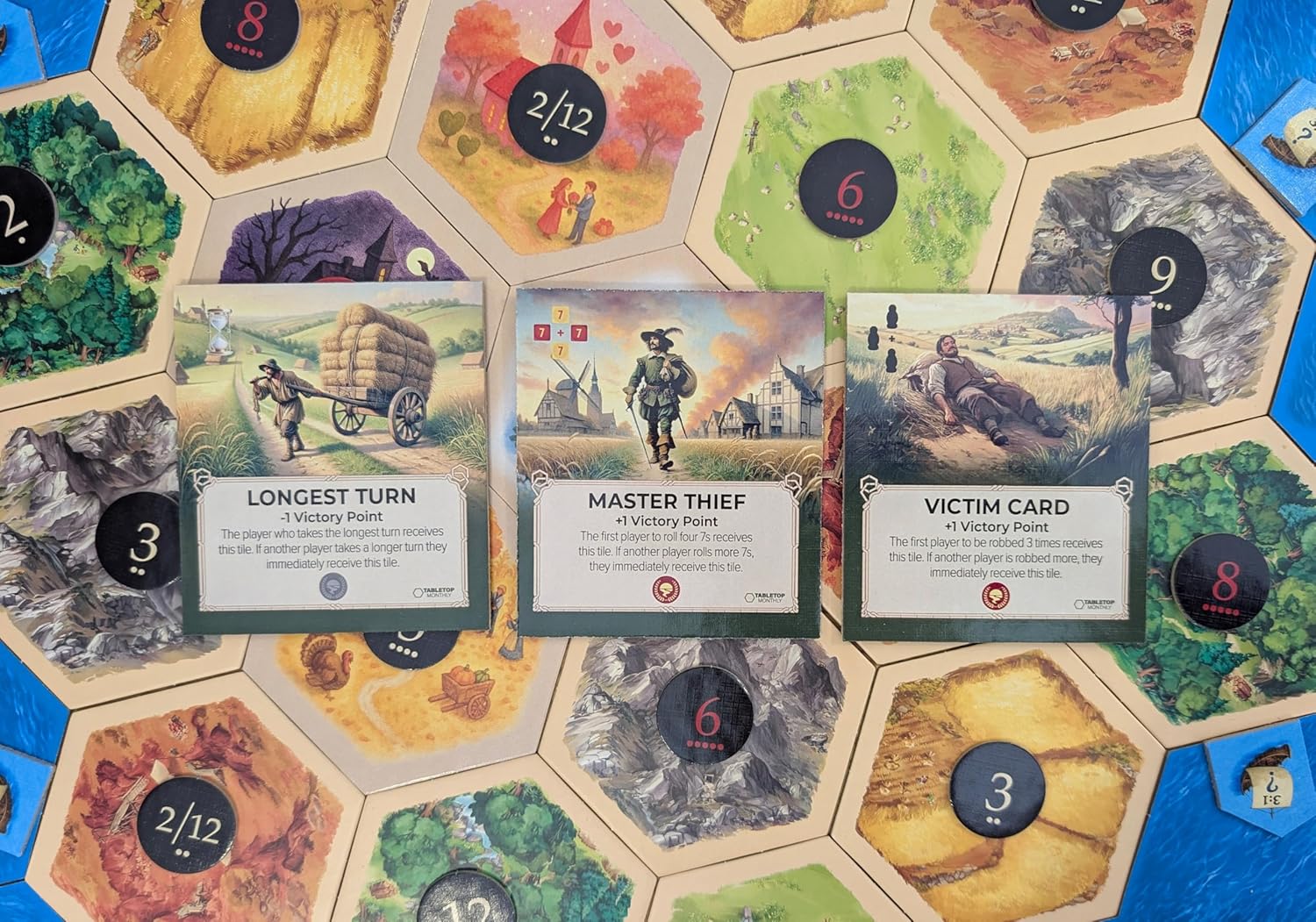 Victim, Longest Turn, Master Thief Victory Point Cards Compatible with Catan's Catan The Game 6th Edition and Catan Expansions Board Game Replacement Tile Pieces