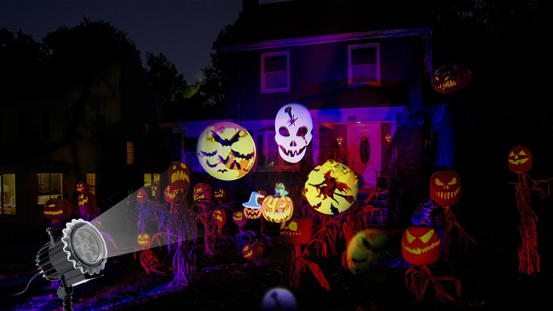 Proiettore Halloween Esterno, Proiettore Luci Natalizia ad Alta Luminosità con Telecomando, 96 Pattern 10 Festival Tema Impermeabile Proiettore Luci, Proiettore Halloween Impermeabile per Natale