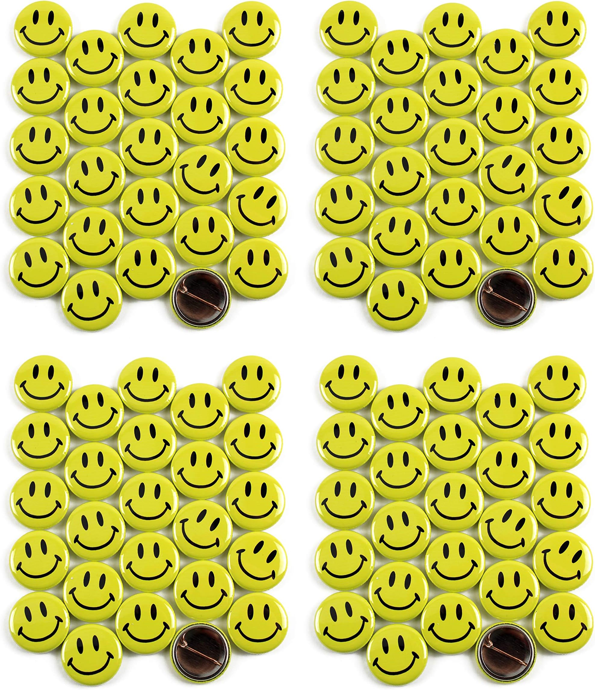 Classic Smile Face Pinback Buttons - 1 Inch Size - 100 Pack