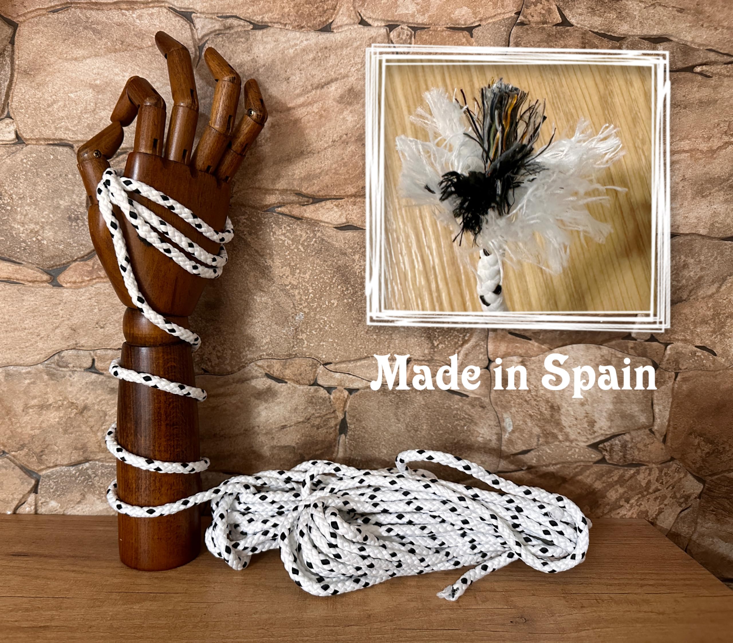 Matte polyester cord rope, 6MM * 10M, made in Spain, for DIY awnings, camping, banners. White with Black - Image 2