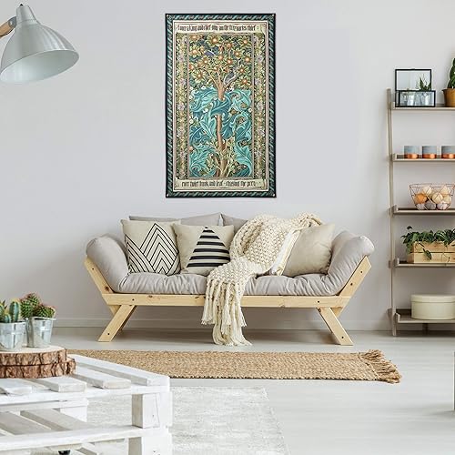 Vista 3 de Woodpecker Green de William Morris Tapiz tejido estilo arte de pared para colgar Decoración de árbol de pájaro carpintero 100% algodón