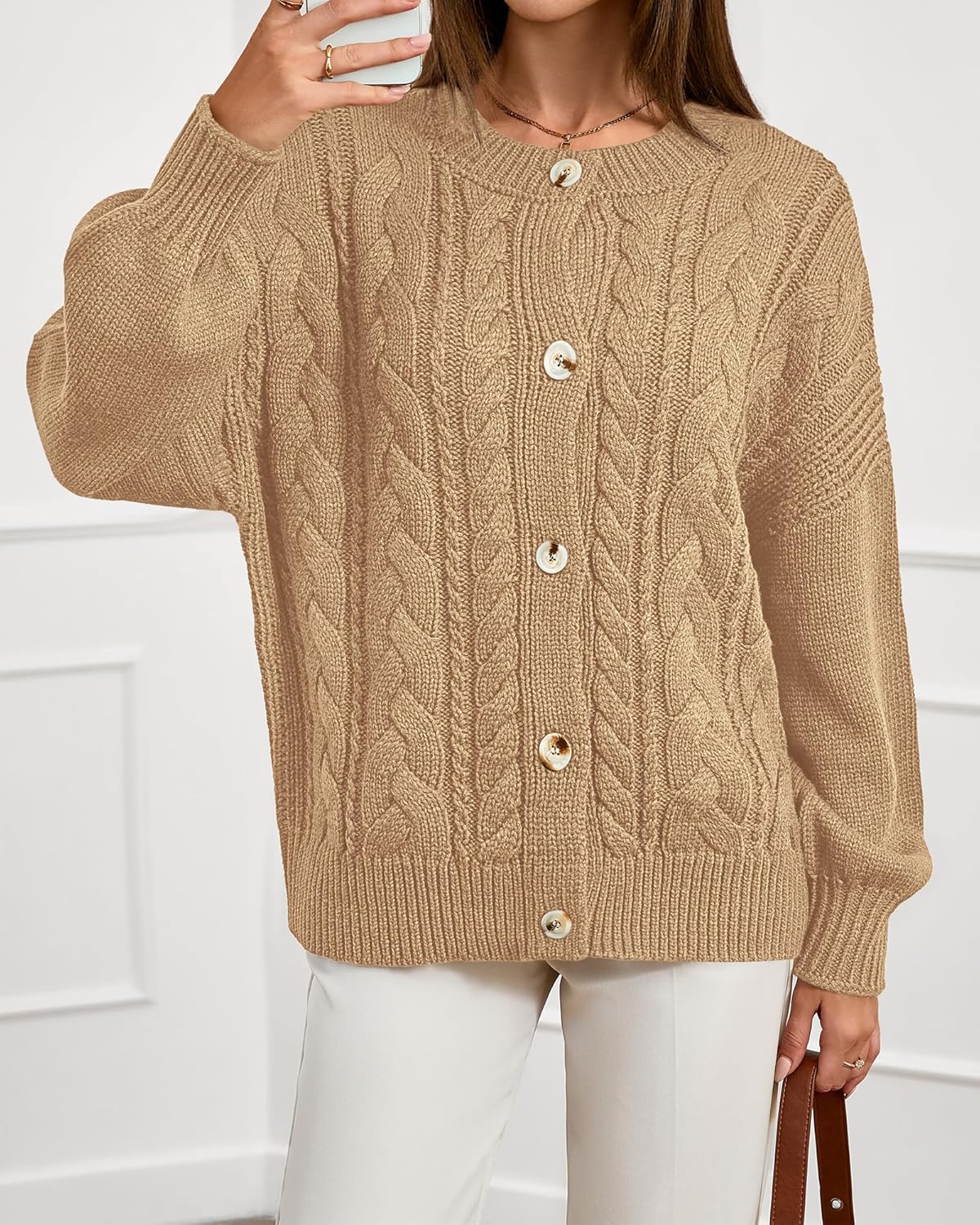 BTFBM Chunky Cardigan Sweaters for Women Fall Fashion 2025 Button Long Sleeve Loose Cable Knit Winter Coats Outerwear - Image 5