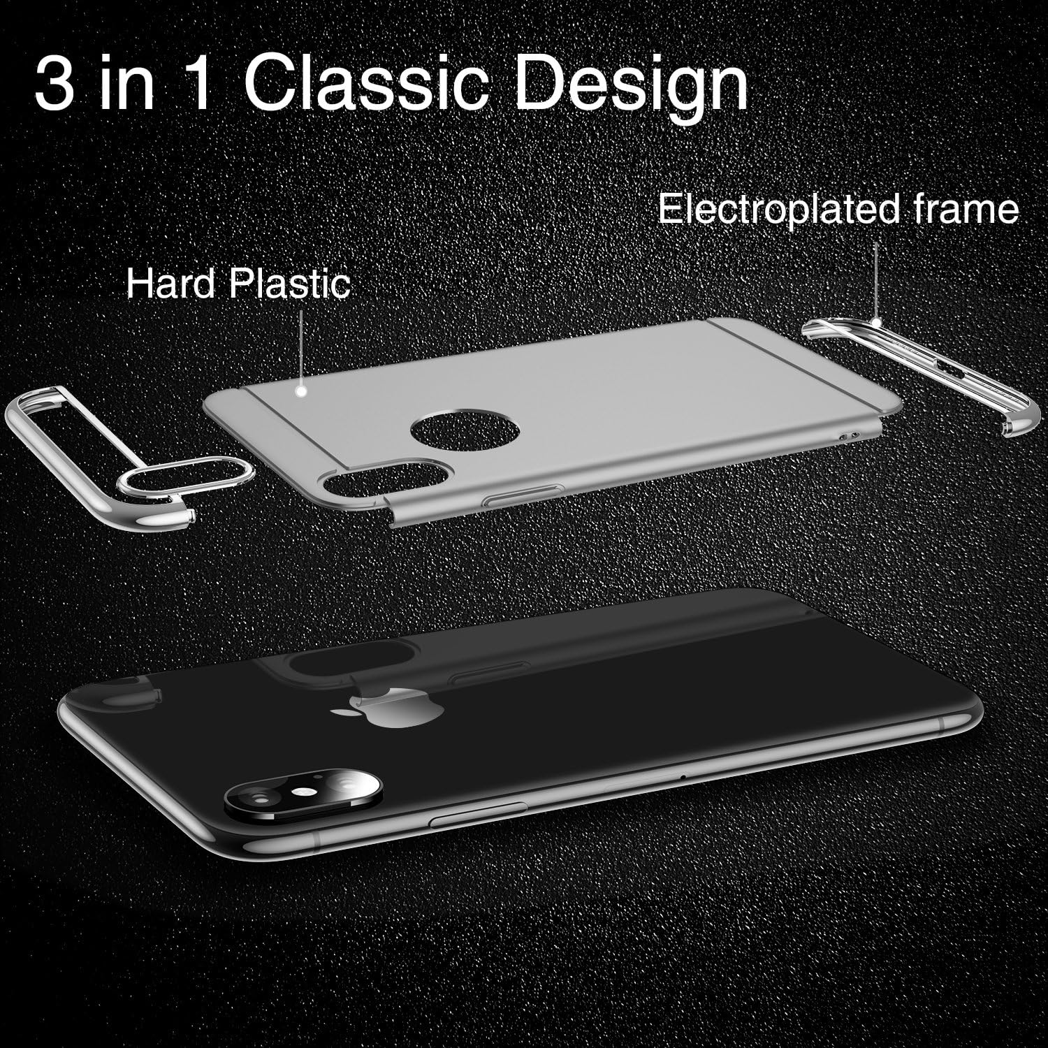 TORRAS Lock Series iPhone X Case/iPhone Xs Case 3-in-1 Luxury [3rd Generation] Anti-Scratch Hard Cover with Electroplated Frame Case for iPhone Xs/X, Silver