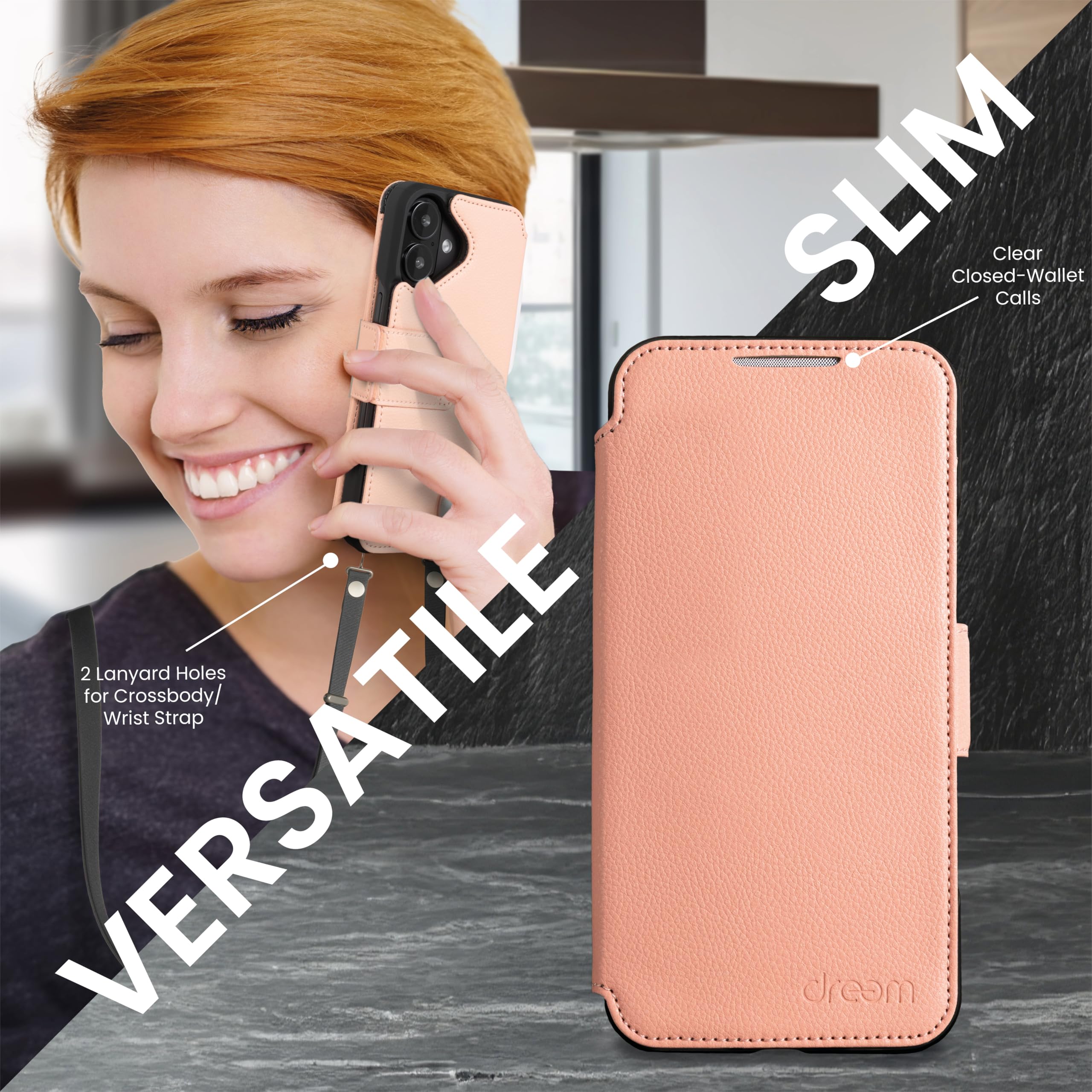 dreem Wallet Case for iPhone 17, Revolutionary Vert/Hor Phone Stand, Magnetic Detachable Vegan Leather Flip Cover RFID Blocking Card Holder, MagSafe-Fit, Gift Box [Fibonacci: Powder Pink] — view 5