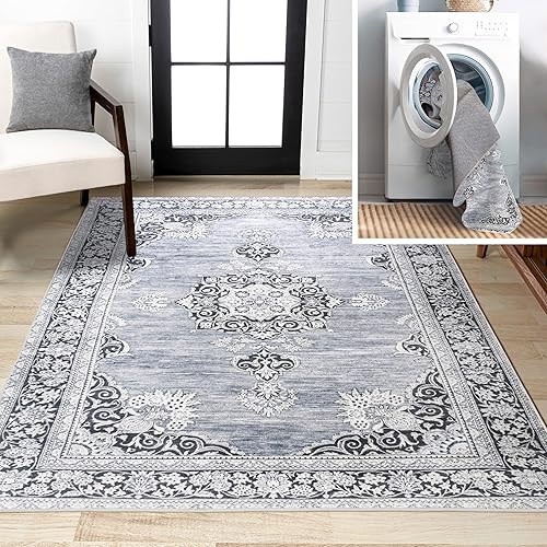 JONATHAN Y WSH201A-8 Bausch - Alfombra bohemia de felpilla envejecida lavable a máquina, clásica, de mediados de siglo, rústica para dormitorio,