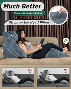 Lunix LX5 4-Piece Support for Shoulder & Upper Body Rest, Orthopedic Bed Wedge Pillow Set, Elevated Memory Foam for Post-Op Recovery & Sleep Comfort, Stone Navy