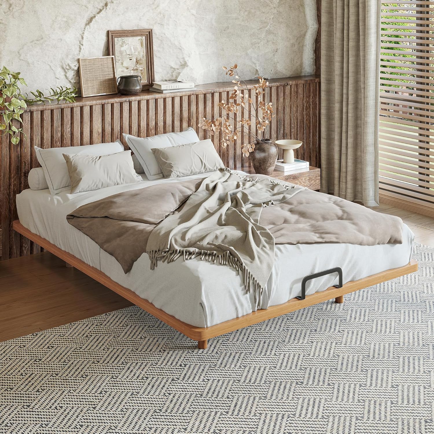 Bellemave Full Size Platform Bed Frame, Solid Bamboo Floating Bed with Wood Slats Support for Bedroom, Guest Rooms, Apartments (Natural/Full)