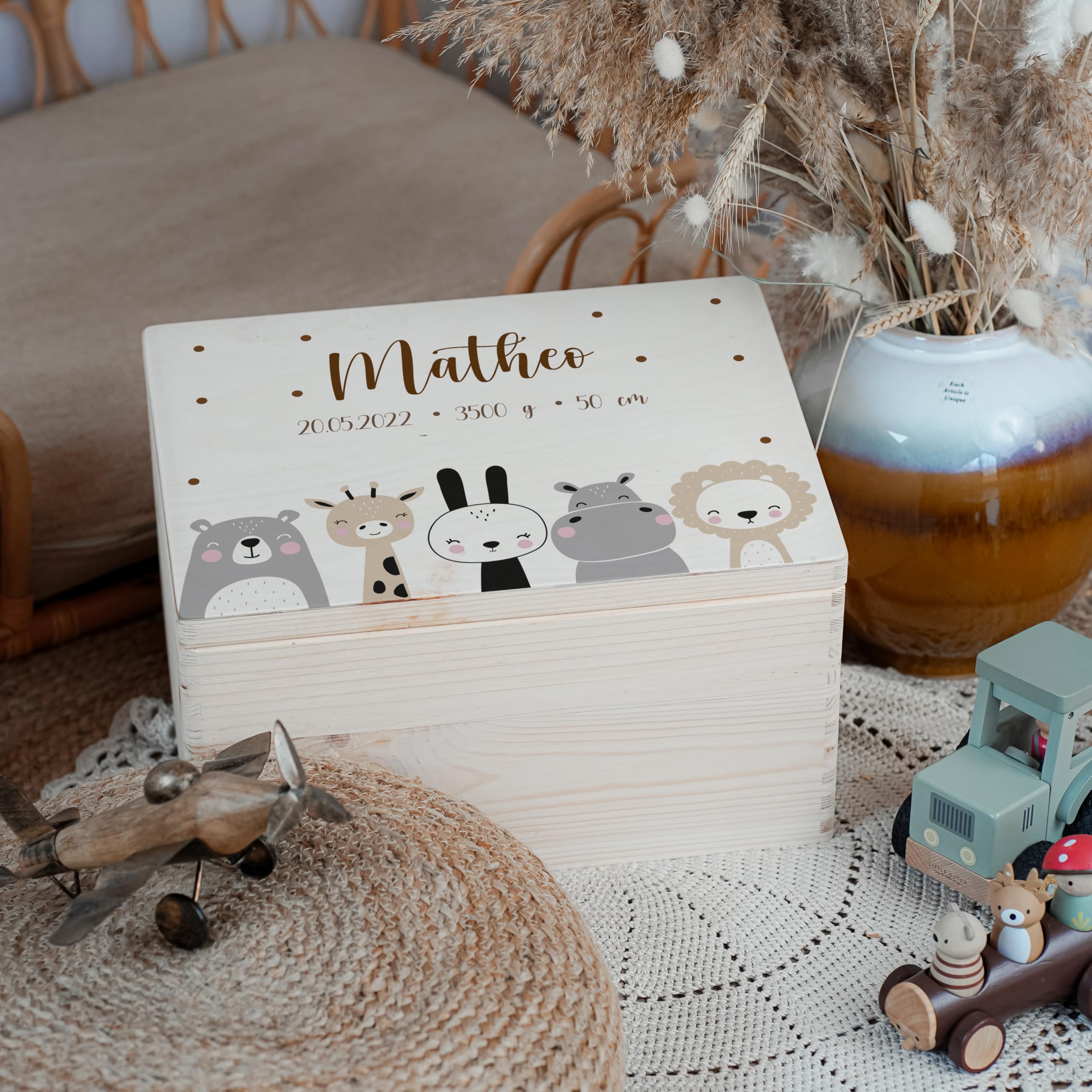KIDSMOOD - Erinnerungsbox Baby, personalisierte Holzkiste mit Deckel, Ideal zur Aufbewahrung von Erinnerungen und als Geschenk zur Geburt, Taufe oder als Geburtstagsgeschenk für Mädchen und Jungen