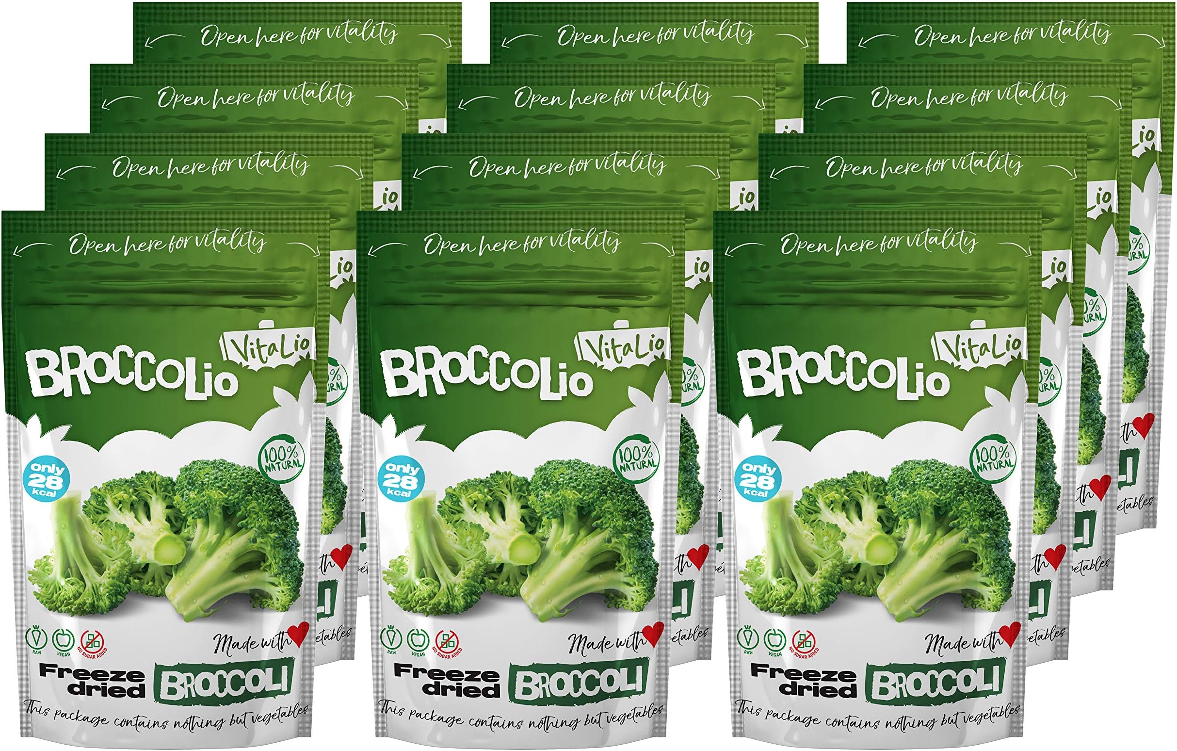 Dried Vegetable by VitaLio (12x10g) – Broccolio Freeze-Dried Vegetable Snack – 100% Pure Broccoli – No Additives – Rich in Nutrients, Vitamins – Low Calories