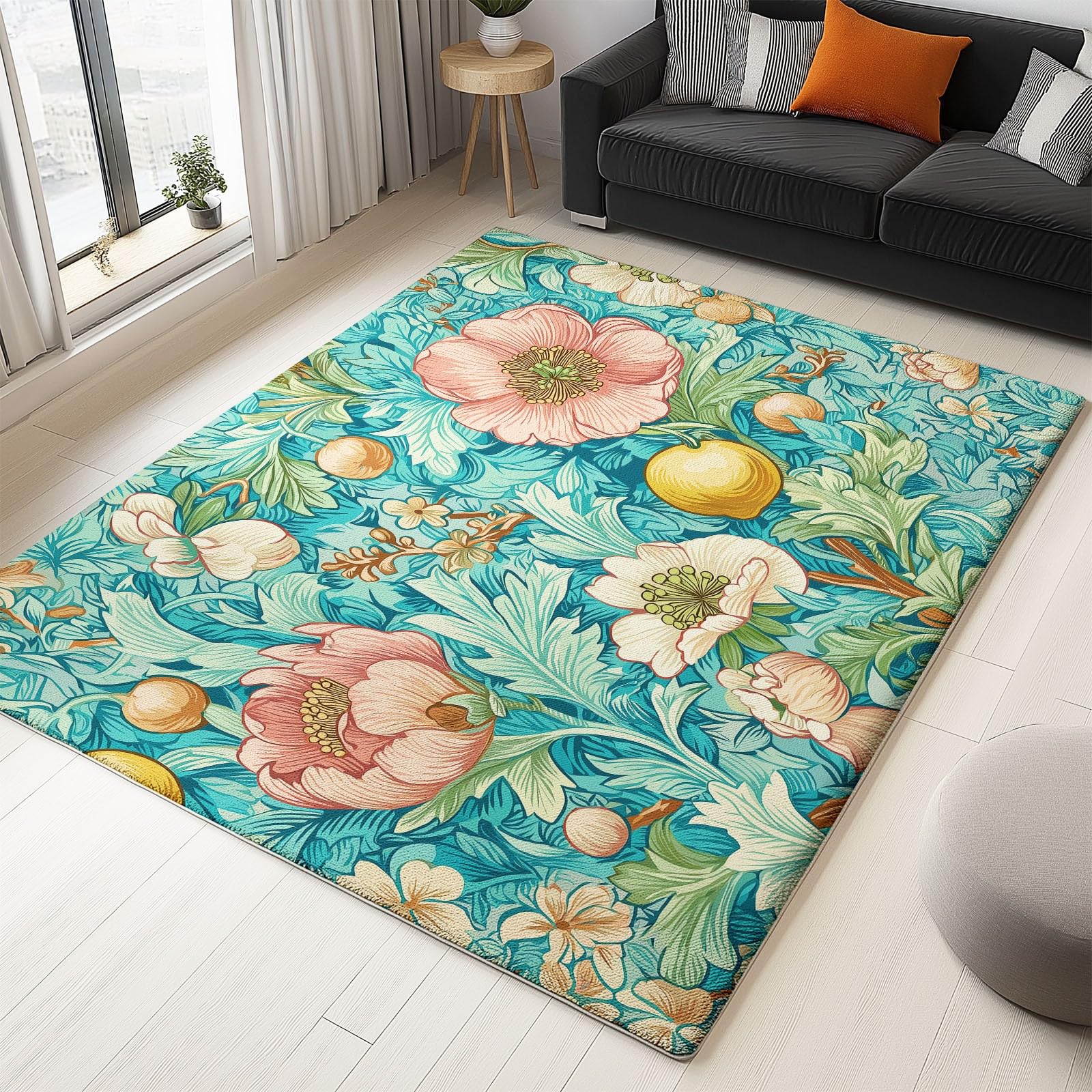 Tapis de salon antiderapant bleu fini les glissades et les taches